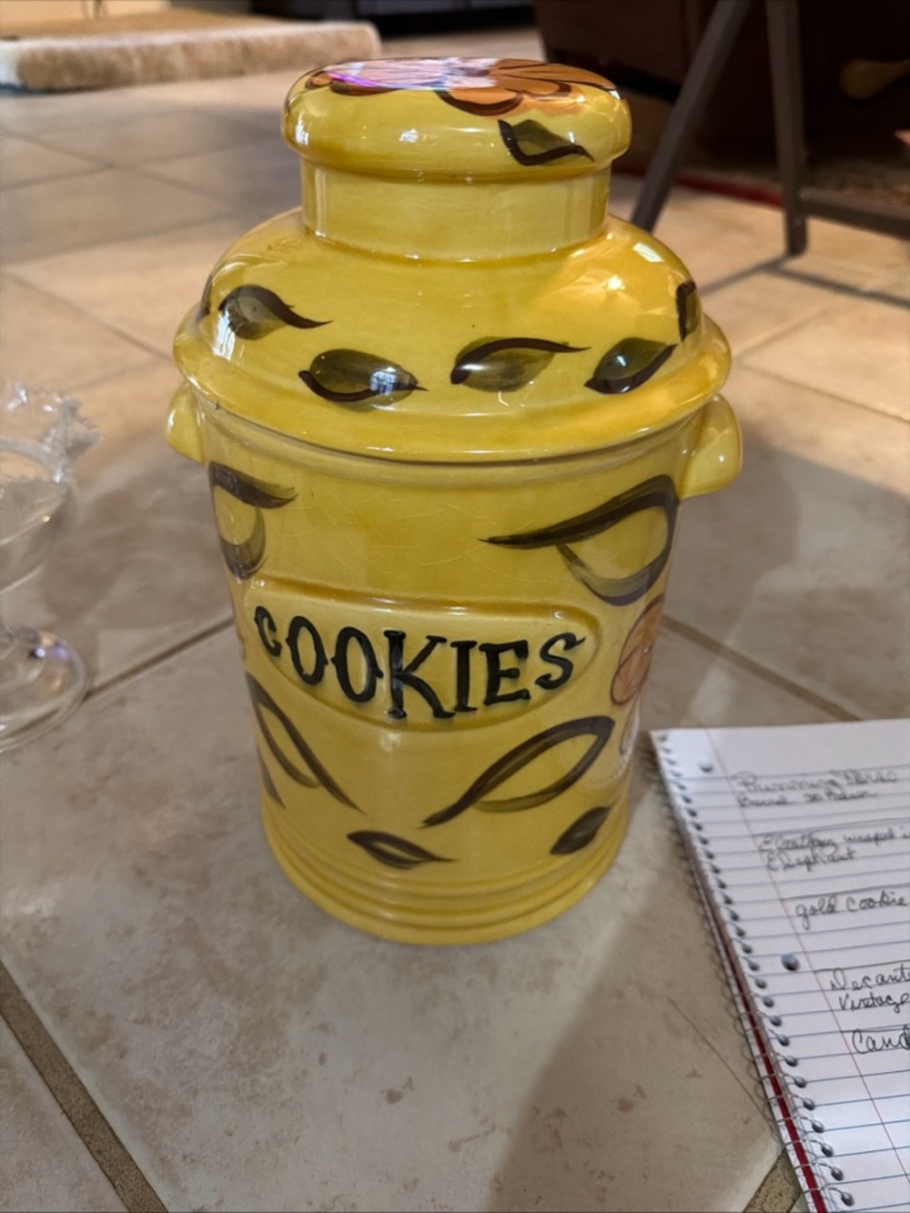 Yellow Ceramic Cookie Jar with Lid - Decorative Kitchen Storage